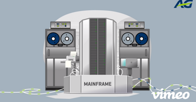 Still of a graphic representation of our previous mainframe